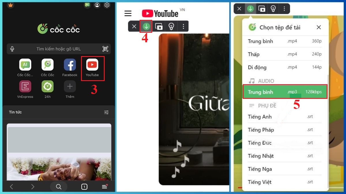 Tải nhạc trên iPhone bằng Cốc Cốc - bước 2,3
