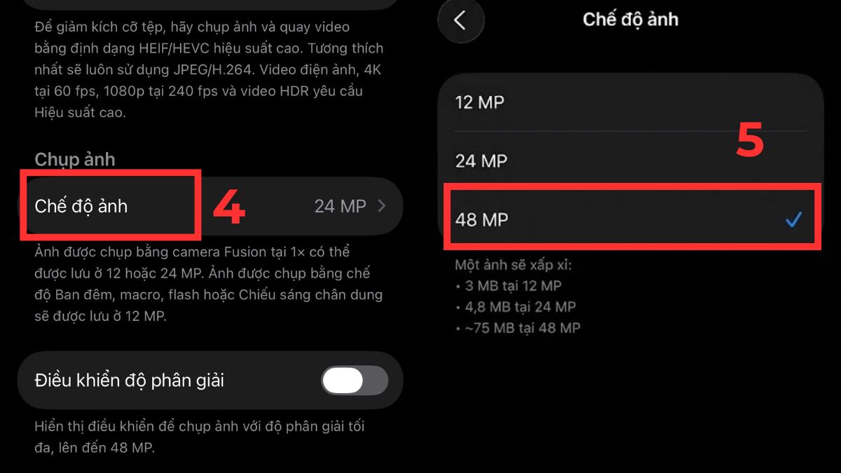 Cách bật chụp 48MP trên iPhone đơn giản - bước 2,3,4