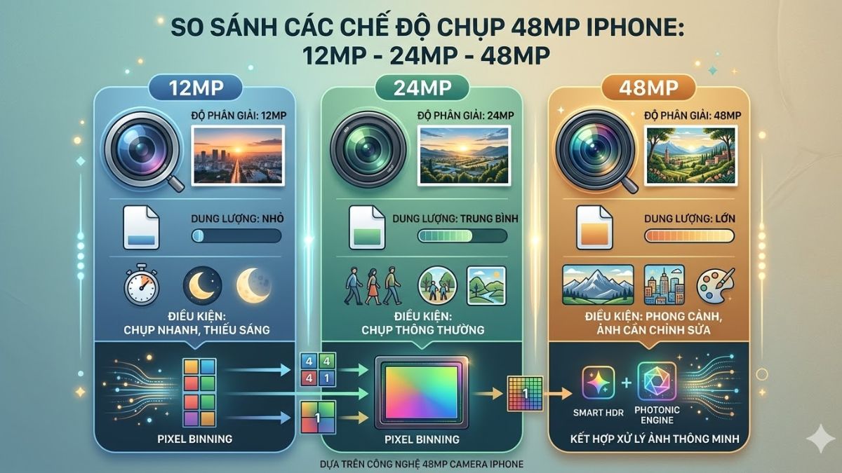 So sánh ảnh chụp của từng chế độ 12MP – 24MP – 48MP