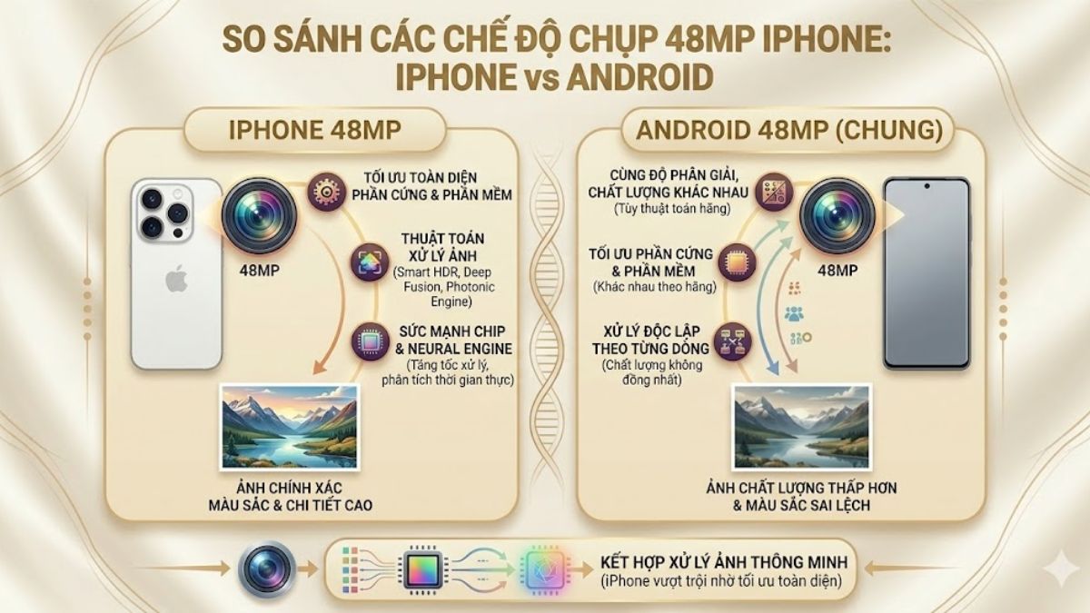 So sánh độ phân giải 48MP trên iPhone và Android