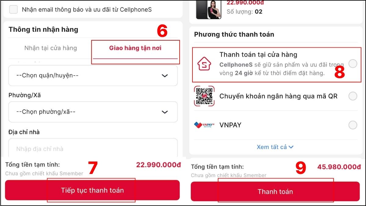 Cách mua hàng online trên CellphoneS - bước 3