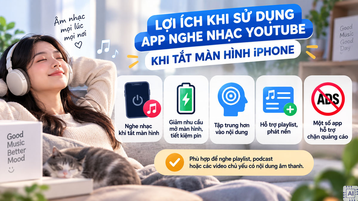Lợi ích khi sử dụng app nghe nhạc YouTube khi tắt màn hình iPhone