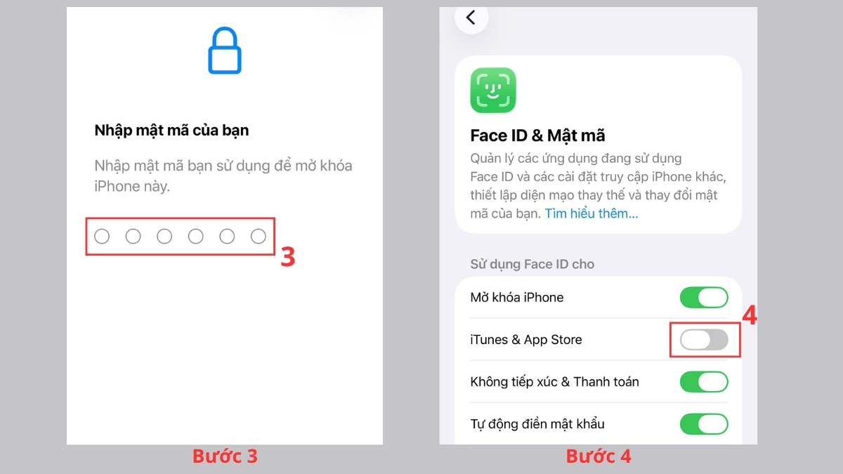 Cài ứng dụng trên App Store không cần Touch ID hay Face ID - bước 2,3