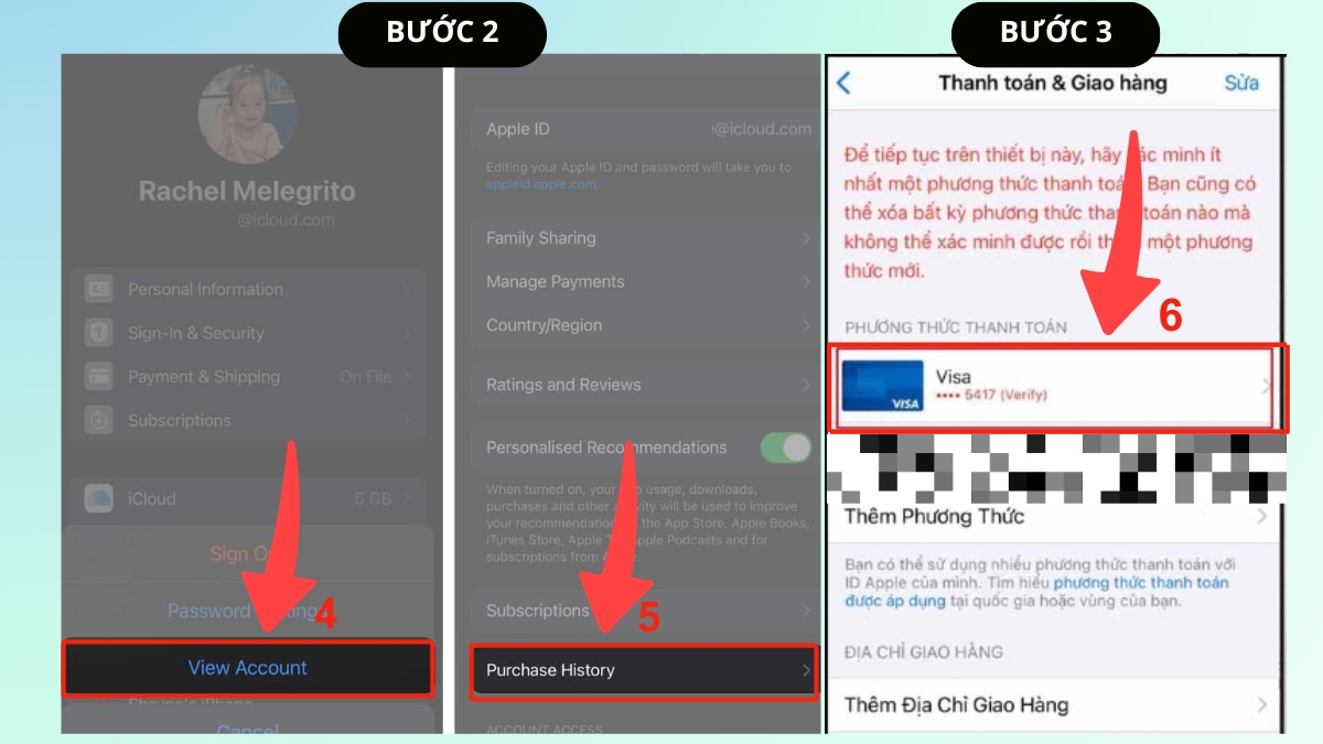 Kiểm tra lại các đơn hàng chưa trả khi App Store yêu cầu xác minh thanh toán - bước 2,3