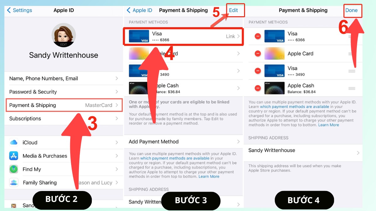 Kiểm tra lại thông tin thanh toán khi App Store yêu cầu xác minh thanh toán - bước 2,3,4