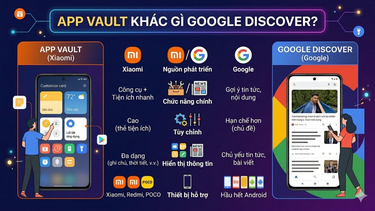So sánh app Vault và Google Discover