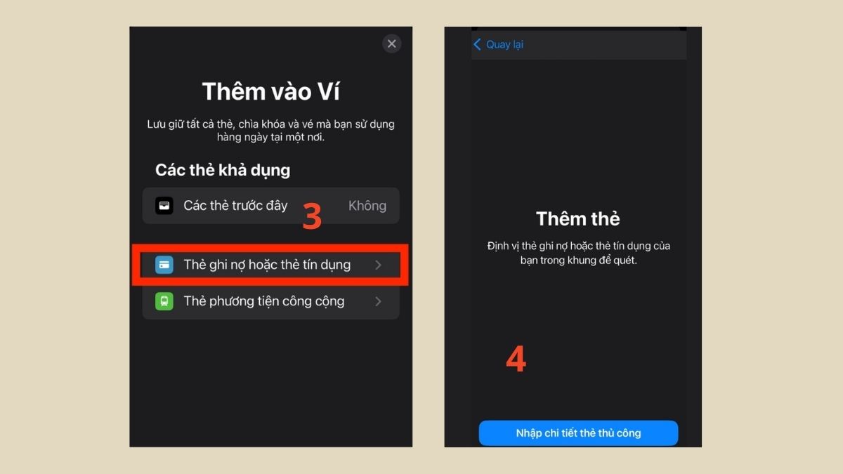 Thêm thẻ thanh toán vào Apple Wallet trên iPhone - bước 2