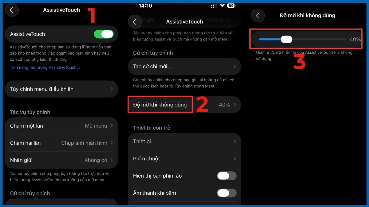 Tùy chỉnh độ mờ AssistiveTouch iPhone khi không dùng