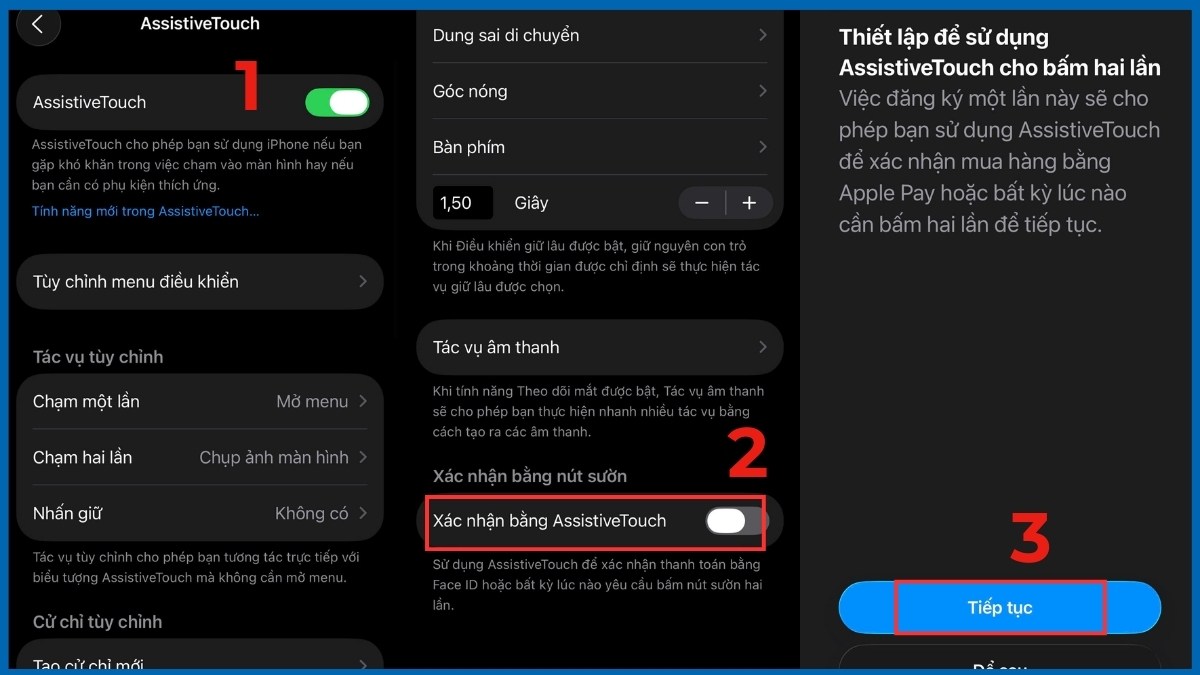 Bật xác nhận bằng AssistiveTouch iPhone - bước 1,2,3