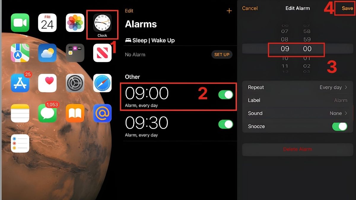 Kiểm tra lại cài đặt thời gian báo thức chính xác khi báo thức iPhone không kêu 