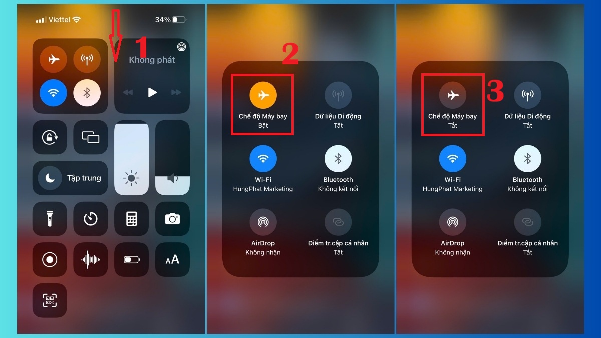 Kích hoạt chế độ máy bay để khắc phục lỗi mất Baseband