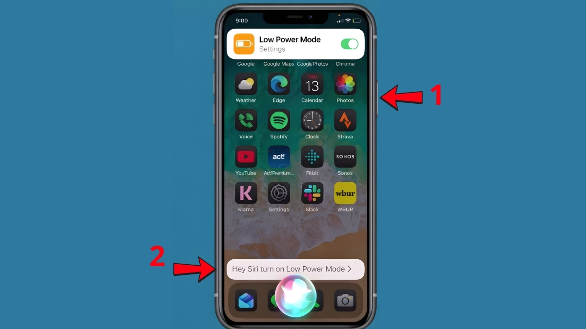 Cách bật chế độ tiết kiệm pin trên iPhone bằng Siri - bước 1,2