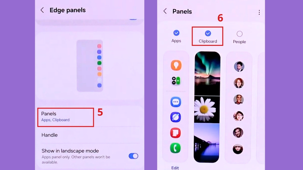 Cách mở bộ nhớ tạm của điện thoại Samsung bằng Edge Panel - bước 2,3