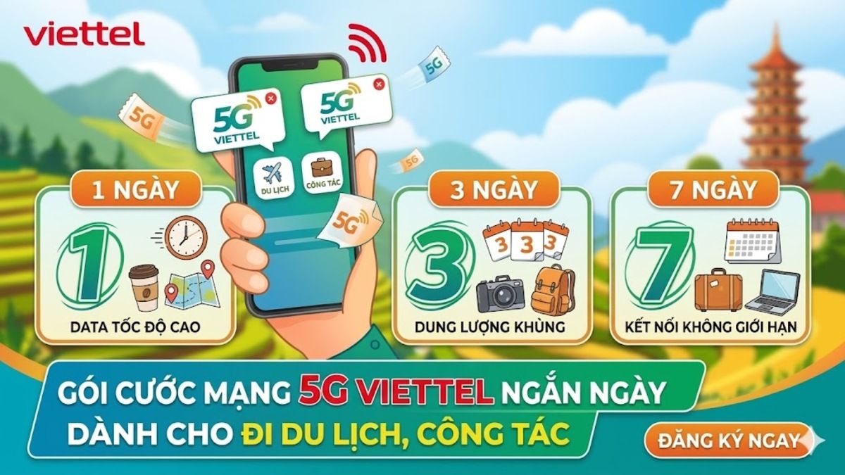 Các gói mạng Viettel 5G 1 ngày, 3 ngày, 7 ngày