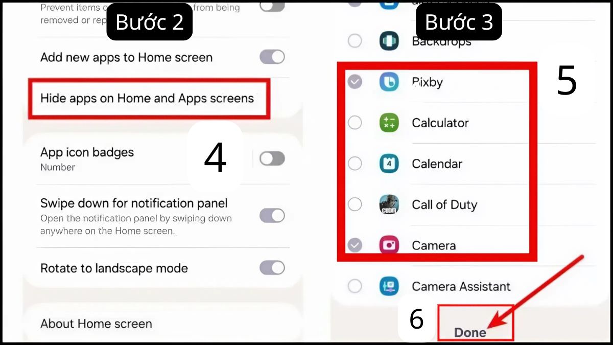 Cách ẩn ứng dụng trên Samsung bằng thanh tìm kiếm(One UI 4 trở lên) - bước 2,3