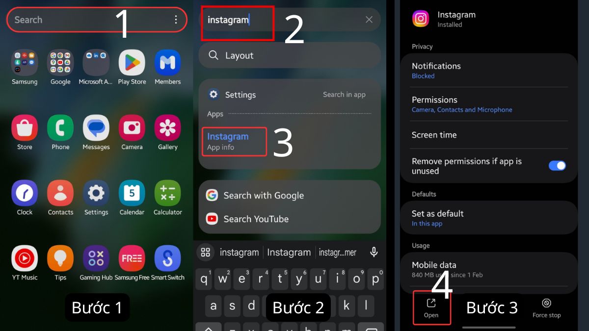 Cách mở ẩn ứng dụng trên Samsung bằng thanh tìm kiếm