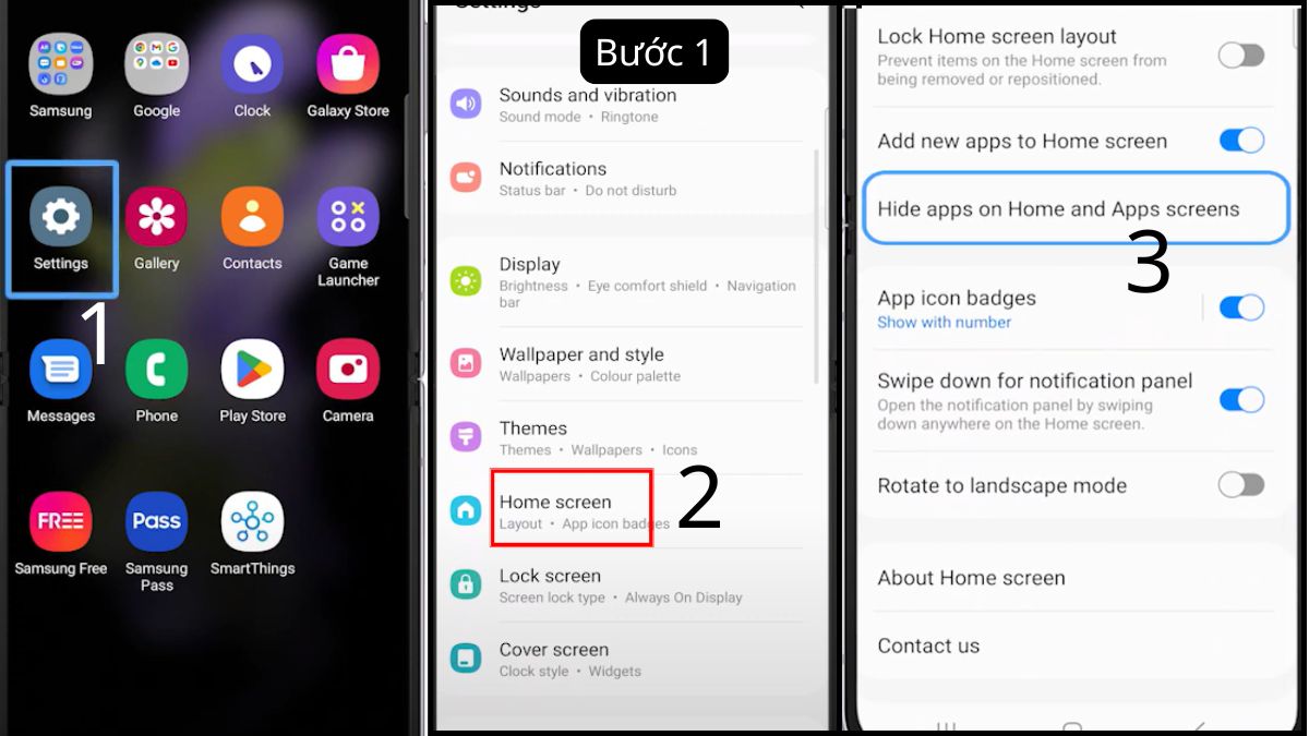 Cách mở ẩn ứng dụng trên Samsung bằng cài đặt - bước 1