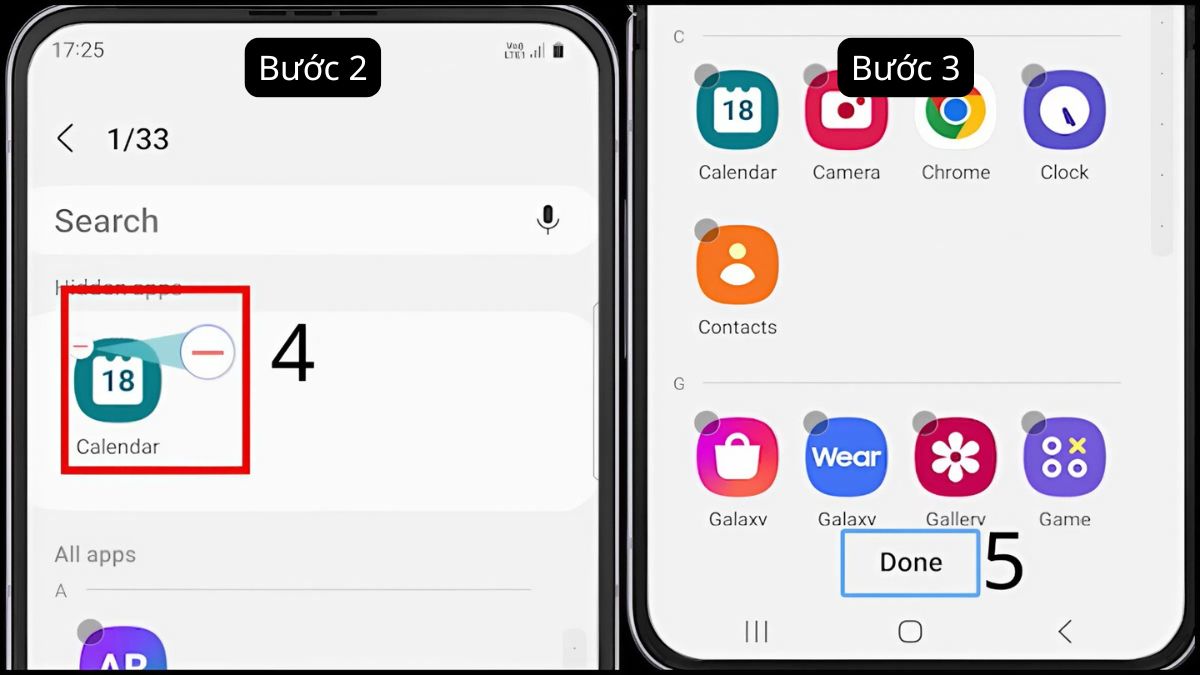 Cách mở ẩn ứng dụng trên Samsung bằng cài đặt - bước 2,3
