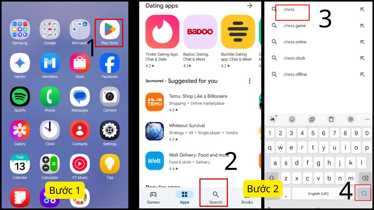 Cách mở ẩn ứng dụng trên Samsung bằng CH Play - bước 1,2