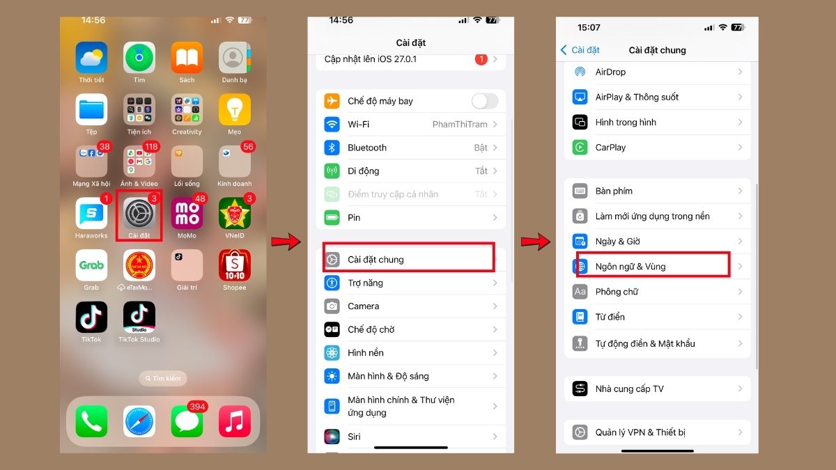 Cách bật Apple Intelligence tiếng Việt trên iPhone - bước 2 chuyển ngôn ngữ