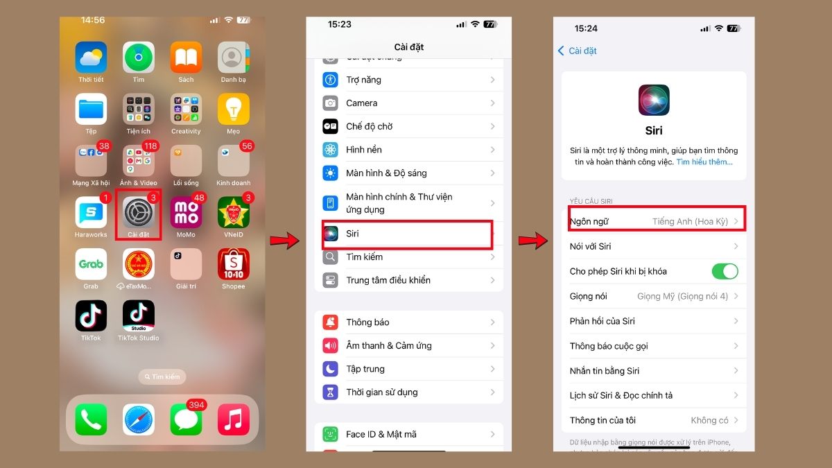 Cách bật Apple Intelligence tiếng Việt trên iPhone - bước 3 đặt ngôn ngữ thành tiếng Việt - bước 1