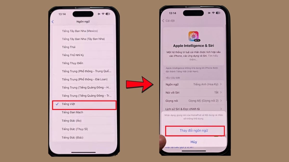 Cách bật Apple Intelligence tiếng Việt trên iPhone - bước 3 đặt ngôn ngữ thành tiếng Việt - bước 2