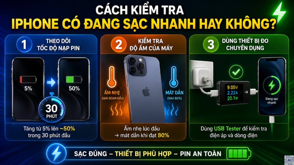 Cách kiểm tra iPhone có đang sạc nhanh hay không