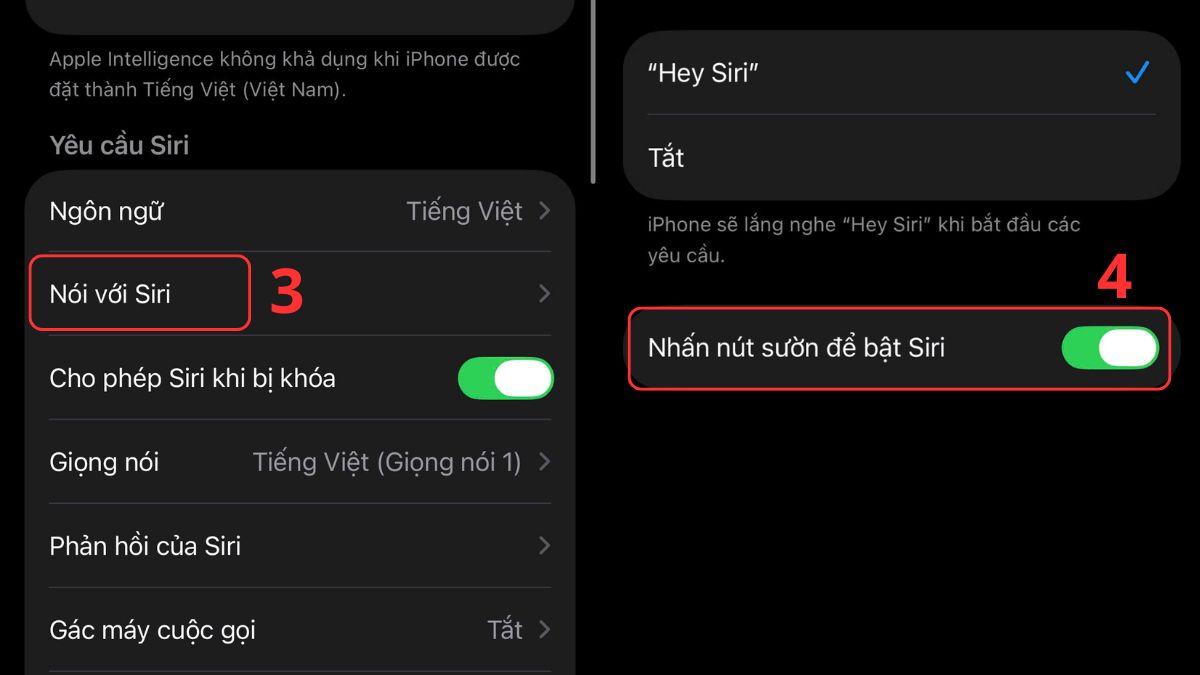 Cách bật Siri trên iPhone 12 bằng tùy chọn nhấn nút sườn - bước 2,3,4