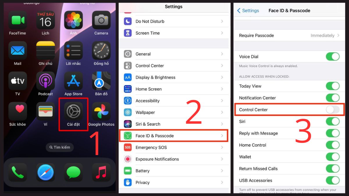 Cách tắt trung tâm điều khiển trên màn hình khóa iPhone