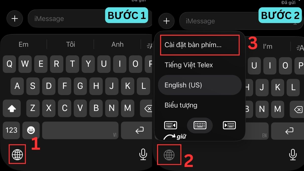 Cách chuyển đổi giữa các bàn phím trên iPhone 17 - bước 1