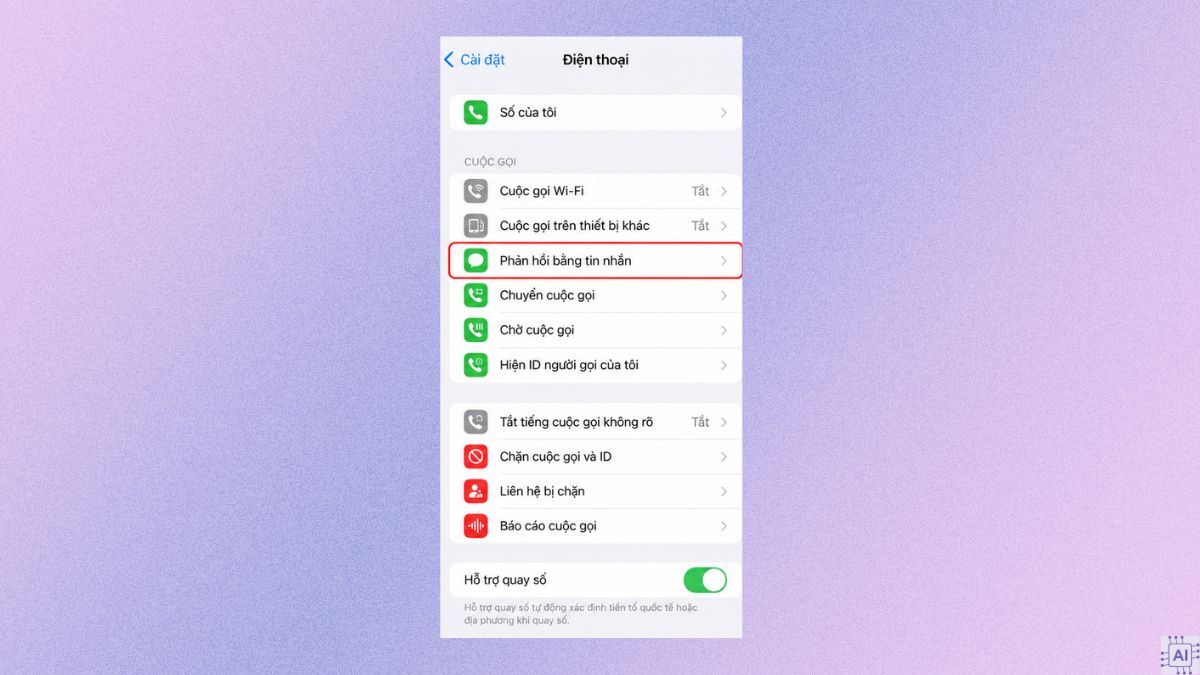 Cách cài đặt phản hồi cuộc gọi đến bằng tin nhắn - bước 3