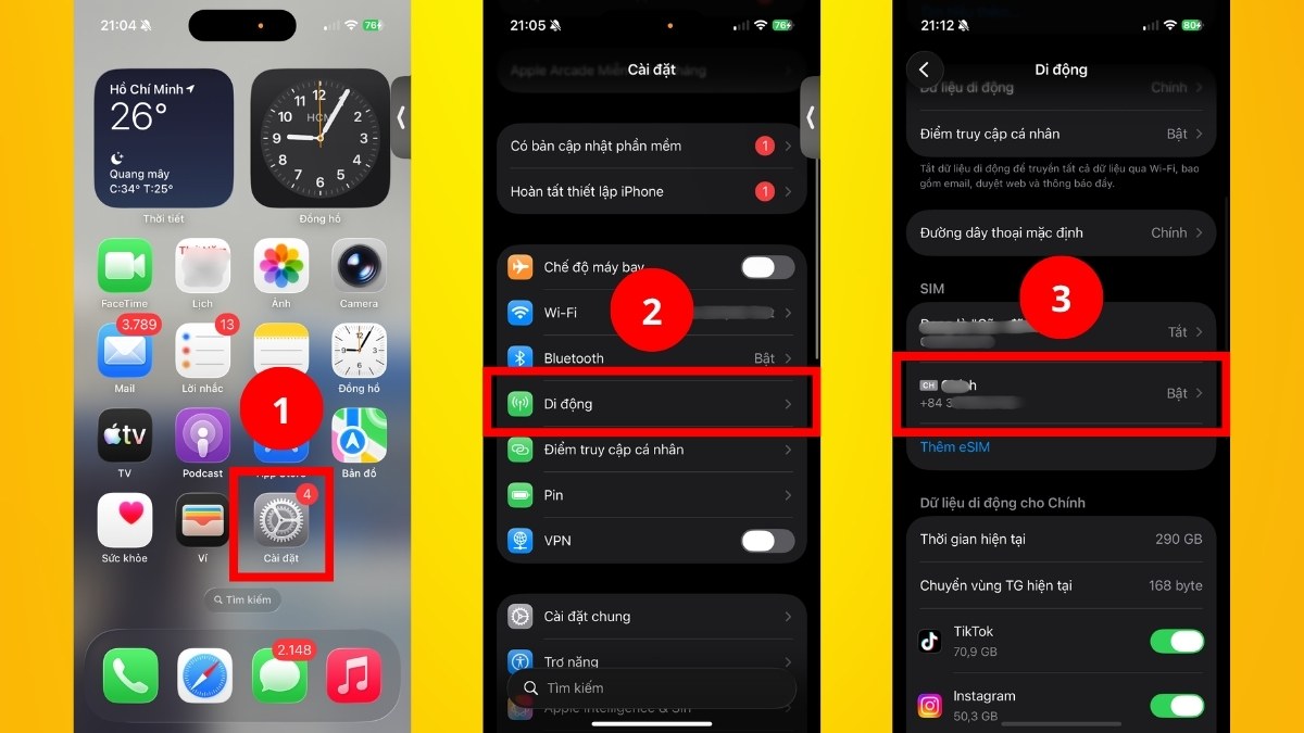 Cách cài đặt dữ liệu mạng trên iPhone chi tiết - bước 1