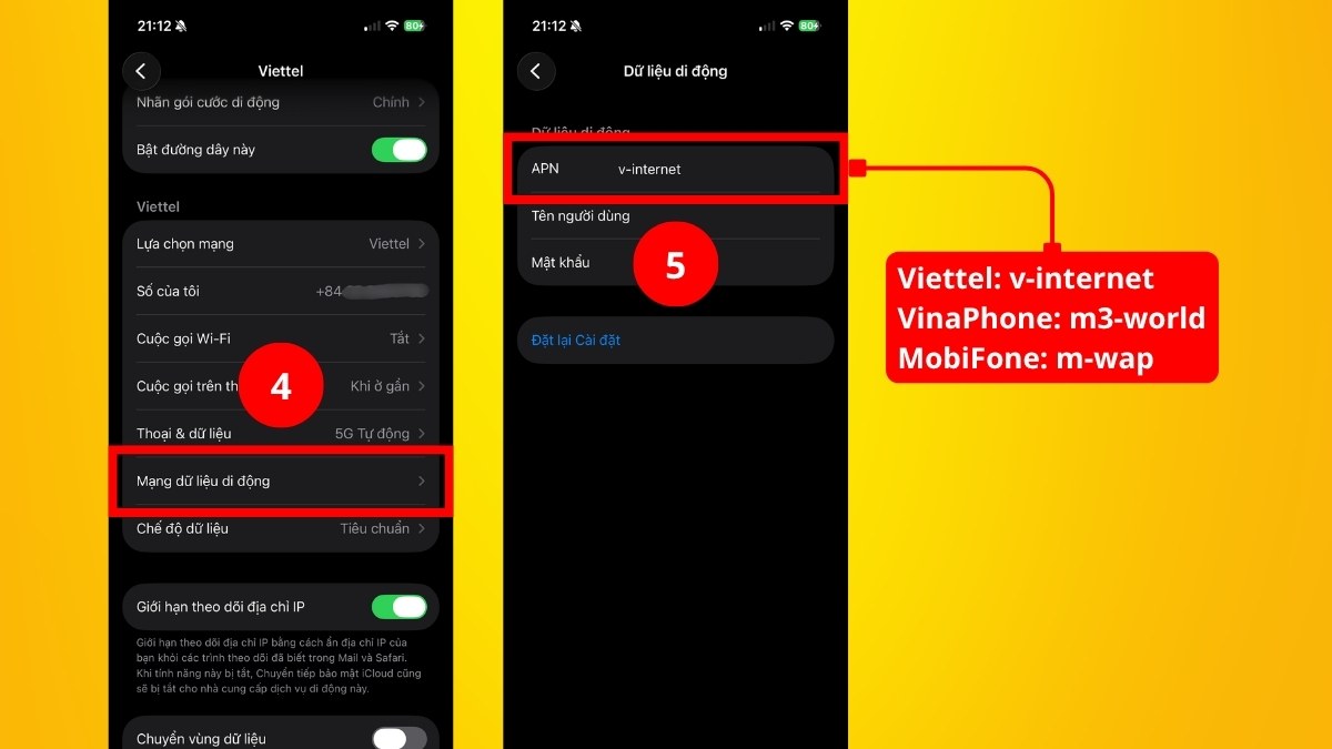 Cách cài đặt dữ liệu mạng trên iPhone chi tiết - bước 2