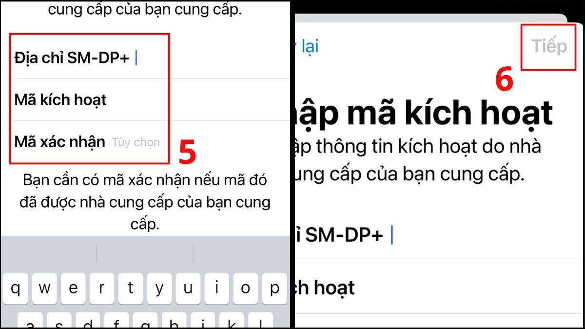 Cách cài eSIM trên iPhone 14 Pro Max bằng cách thủ công - bước 4,5