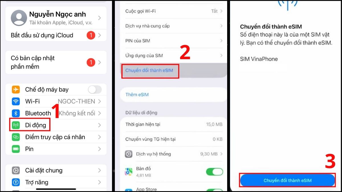 Chuyển đổi từ SIM vật lý sang eSIM trên iPhone 14 Pro Max - bước 1
