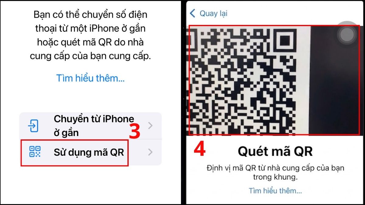 Cách cài eSIM trên iPhone 14 Pro Max bằng mã QR - bước 2,3