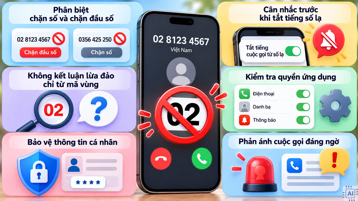 Lưu ý khi chặn đầu số 02 trên điện thoại iPhone