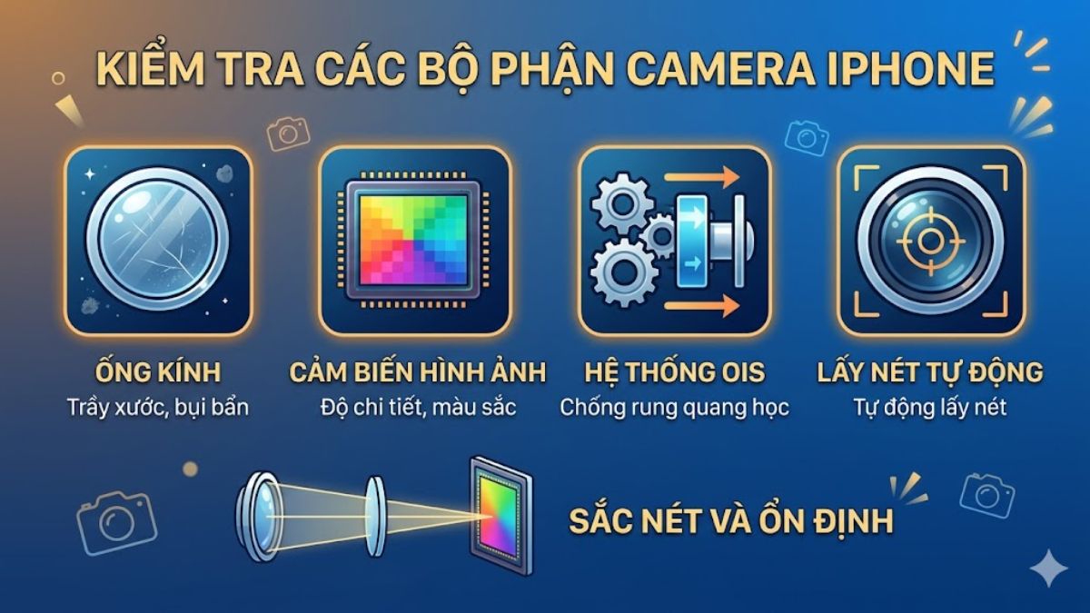 Các bộ phận camera iPhone cần kiểm tra