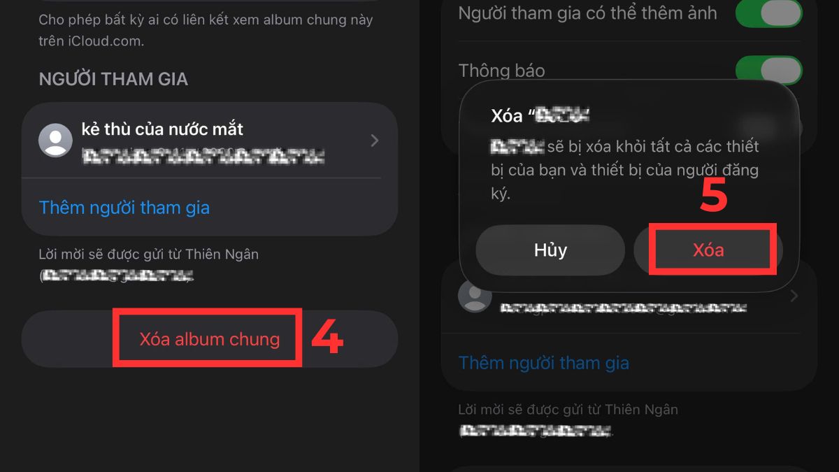 Cách quản lý Album đã chia sẻ (xóa album) - bước 2,3,4