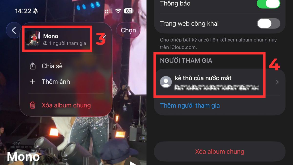 Cách quản lý Album đã chia sẻ (xem người tham gia) - bước 2,3