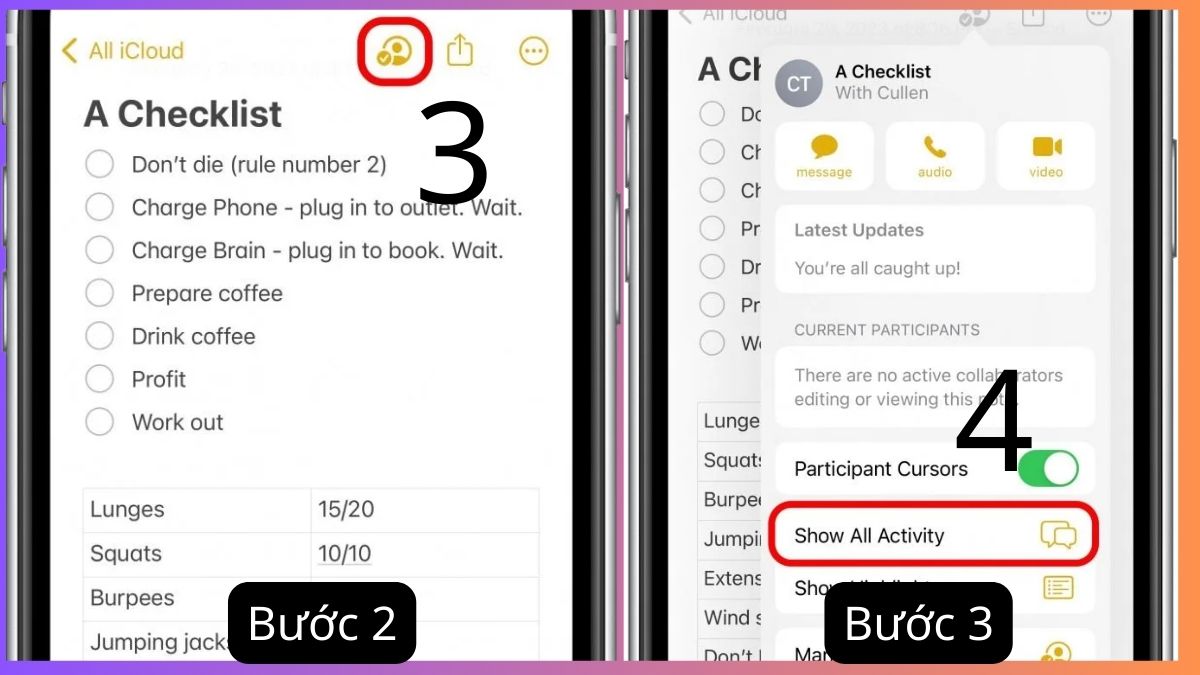 Cách xem hoạt động trong ghi chú iPhone - bước 2,3