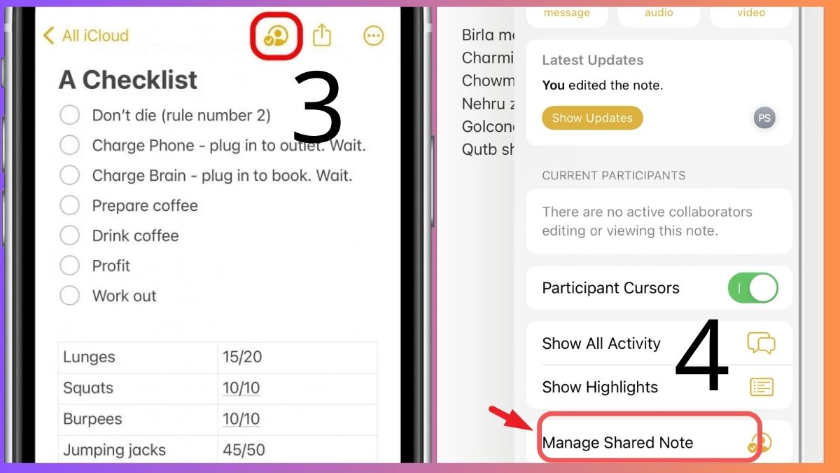 Cách điều chỉnh hoạt động chia sẻ ghi chú - bước 2