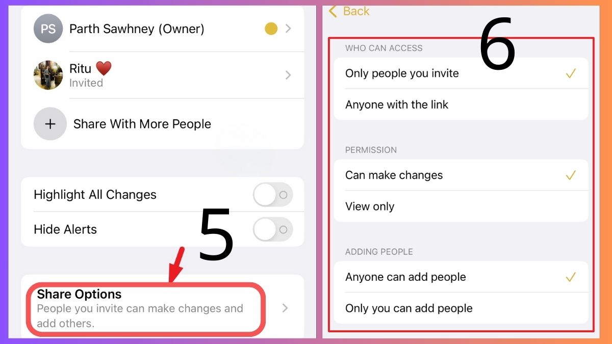 Cách điều chỉnh hoạt động chia sẻ ghi chú - bước 3