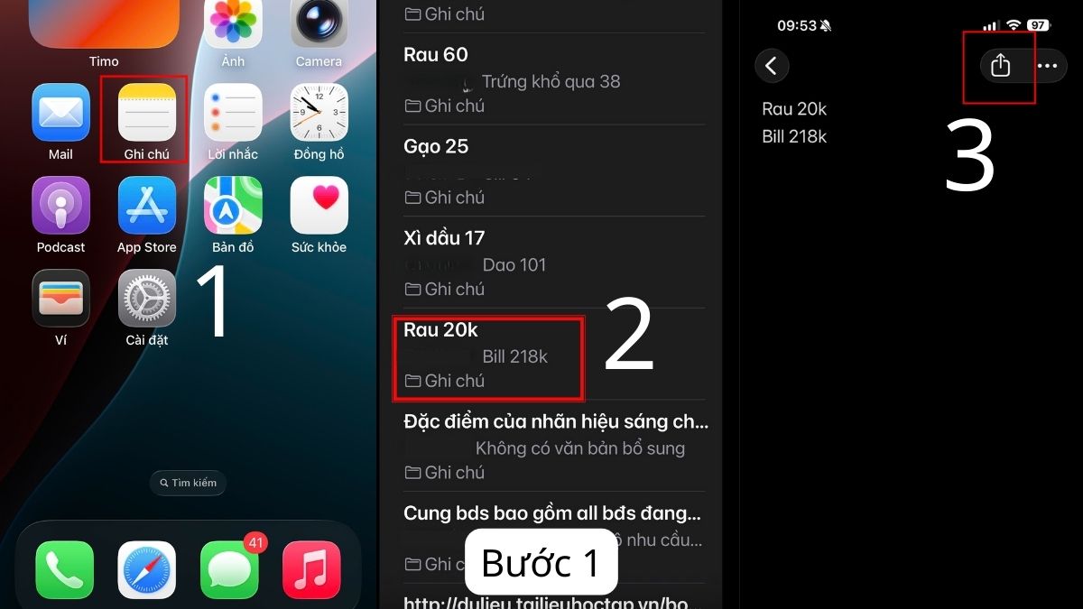 Cách chia sẻ bản sao ghi chú trên iPhone - bước 1