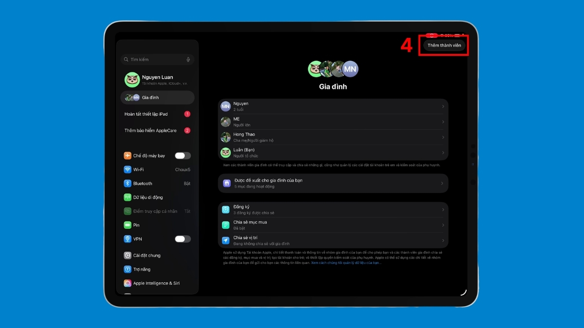 Cách chia sẻ iCloud gia đình trên iPad - bước 3