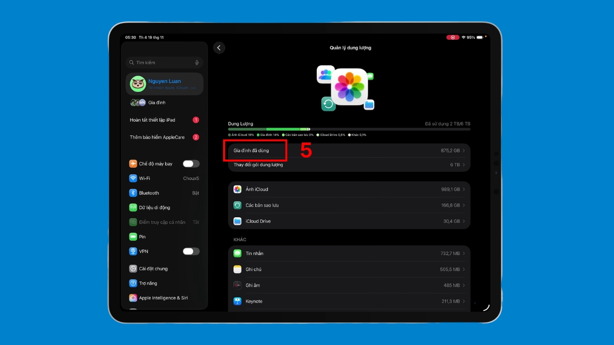 Cách kiểm tra dung lượng iCloud gia đình đang dùng trên iPad - bước 5