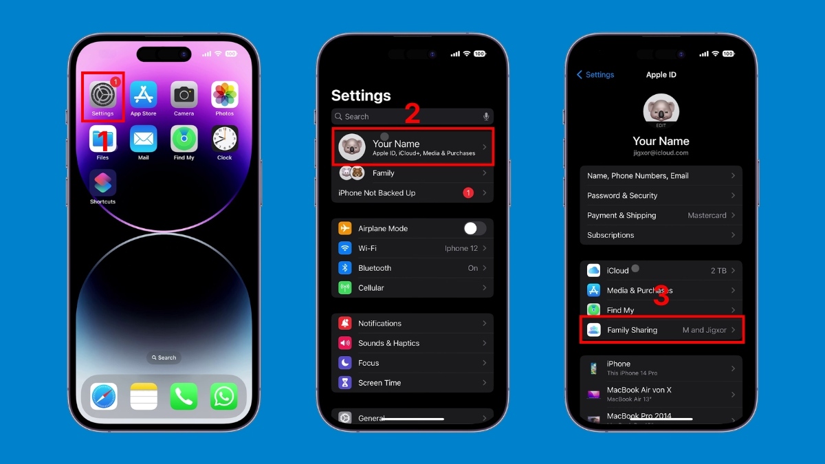 Cách chuyển gói iCloud+ sang Family Sharing - bước 1,2