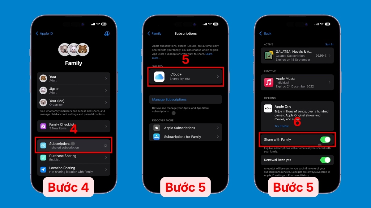 Cách chuyển gói iCloud+ sang Family Sharing - bước 3,4