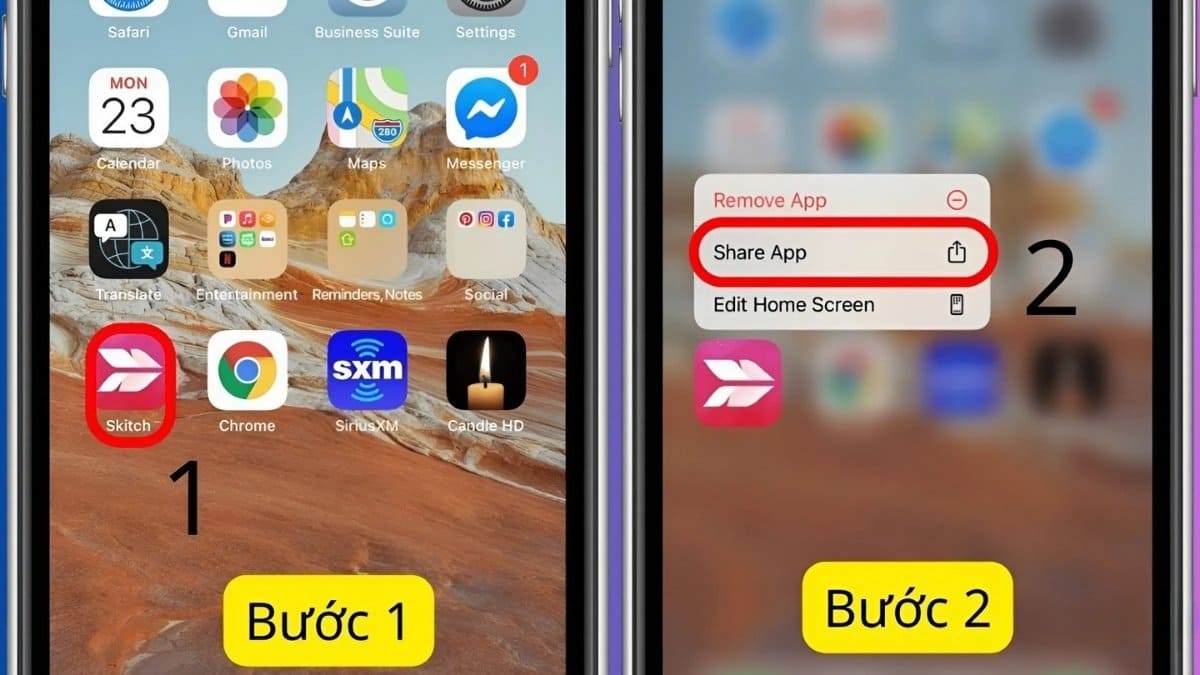 Chia sẻ ứng dụng đã cài đặt trên iPhone - bước 1,2