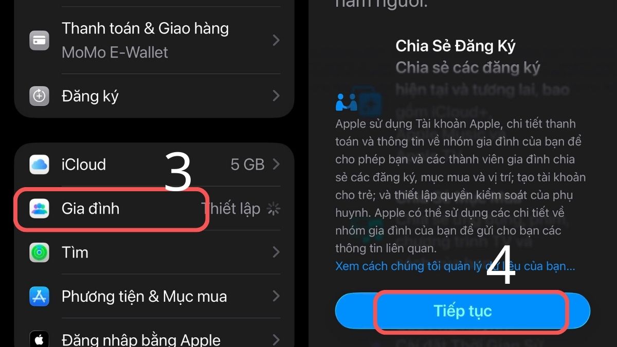 Chia sẻ ứng dụng đã mua bằng Chia sẻ trong gia đình - bước 2
